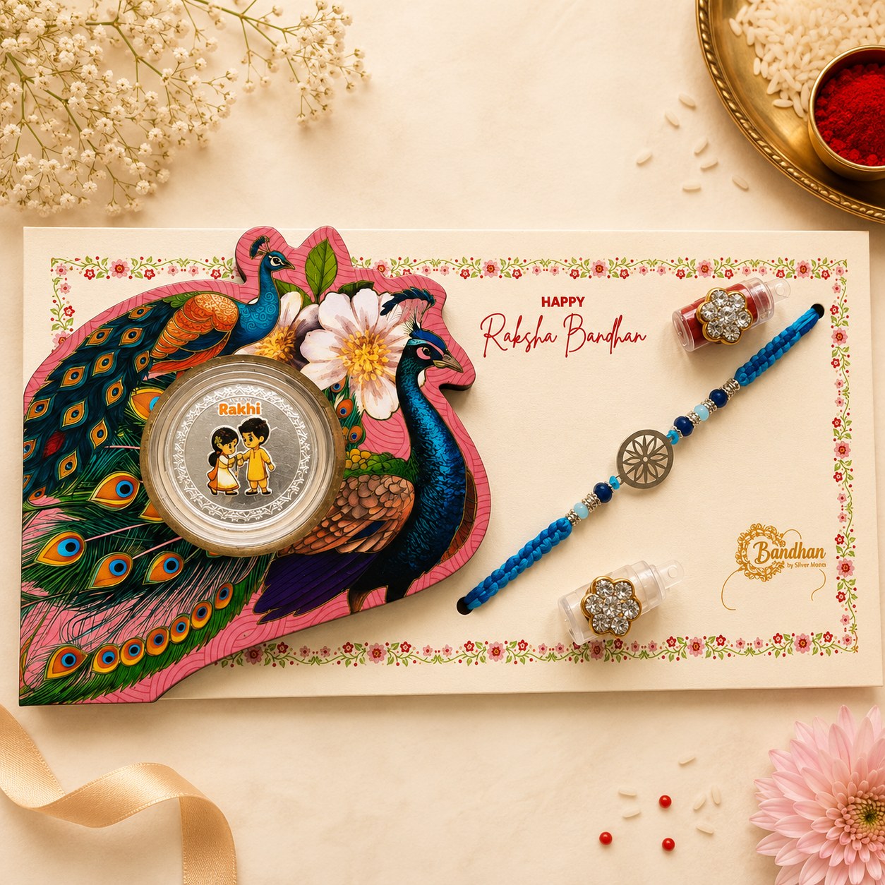 Neel Chakra Silver Rakhi Coin Gift Set