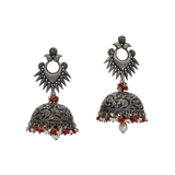 Timeless Treasures Oxidised Luxurious Earrings With Orange Stones And Pearls