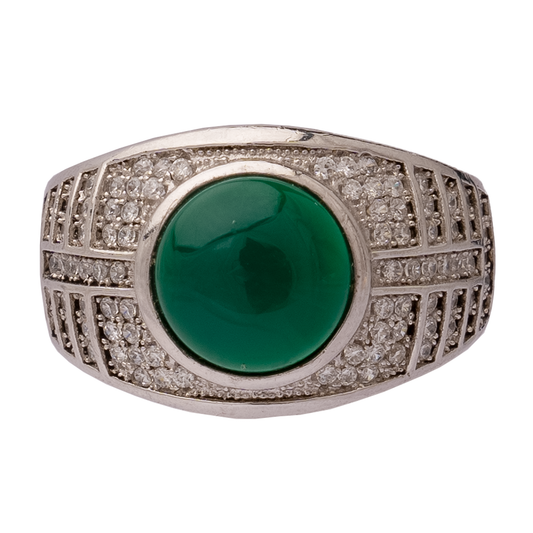 Green Stone with Zircon Diamonds Ring