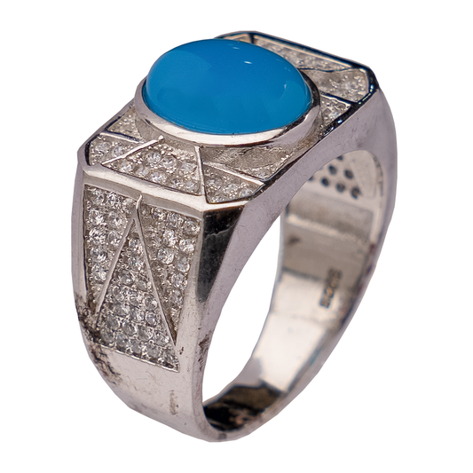 Blue Stone with Zircon Diamonds Ring