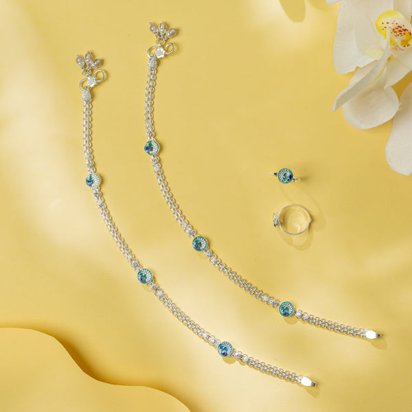 Peacock Payal & Toe Ring Set