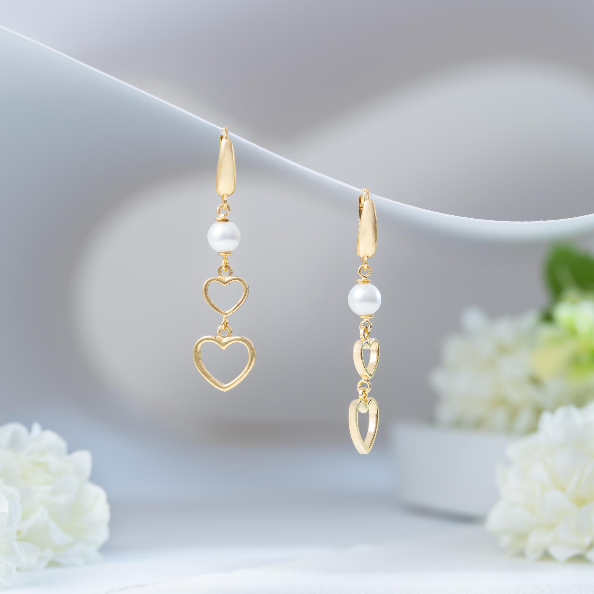 Pearl Heart Cascade Earrings