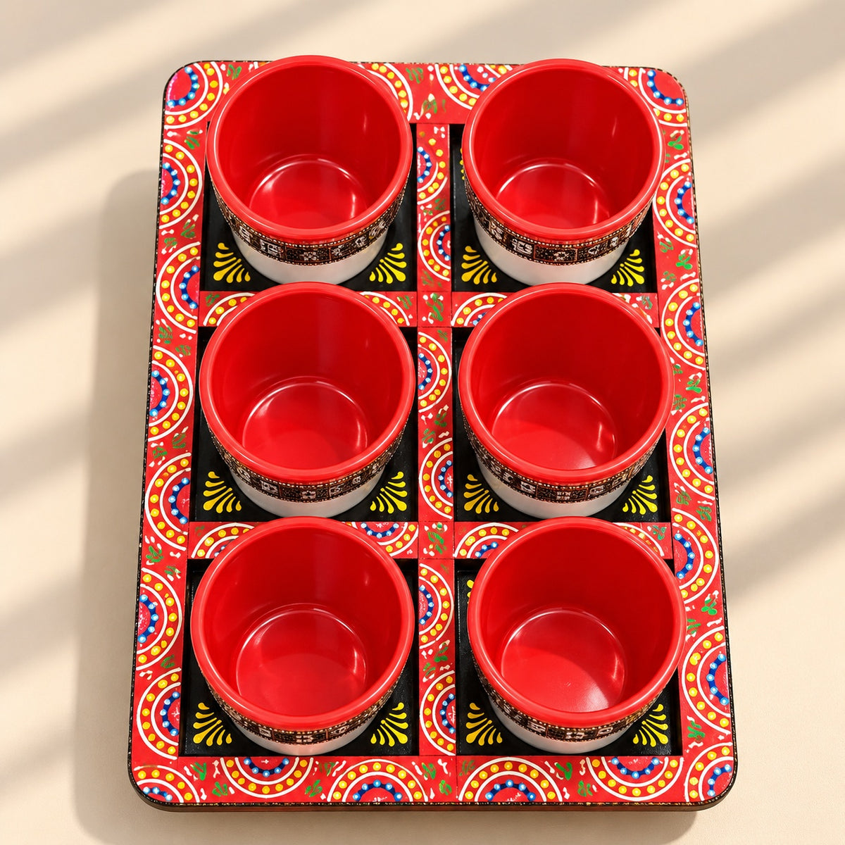 Red Wooden Cart Cup Set
