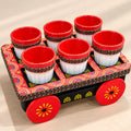 Red Wooden Cart Cup Set