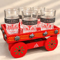 Red Wooden Cart Glass Set