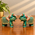Royal Green Elephant Pair Showpiece