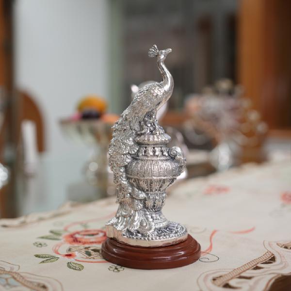 Royal Peacock Wax Decor (Silver Coated)