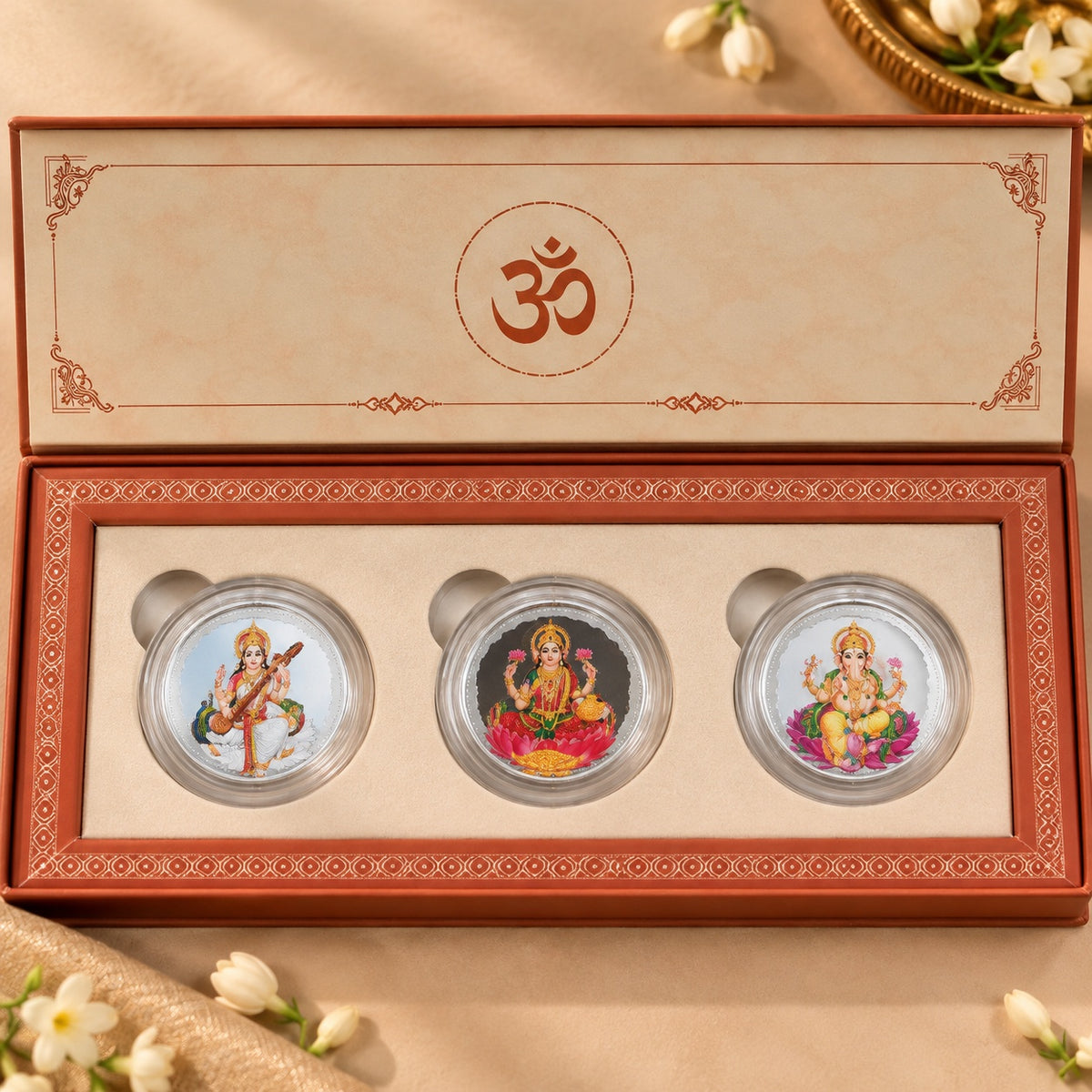 Saraswati Lakshmi Ganesh Silver Coin Gift Box