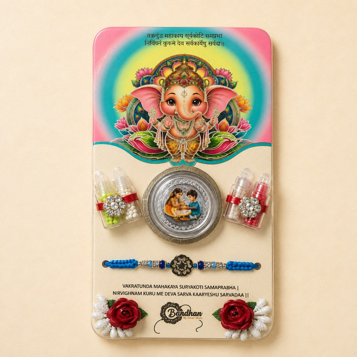 Shree Ganesha Floral Blue Rakhi Hamper