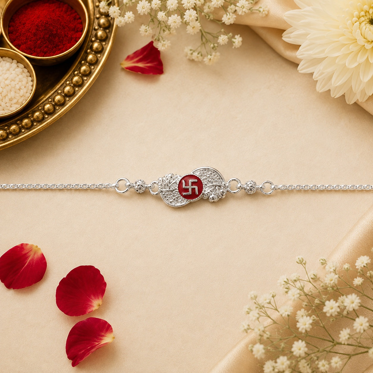 Shubh Swastik Silver Rakhi