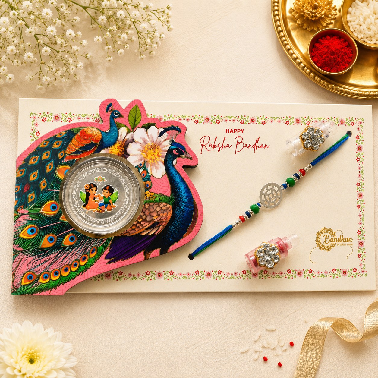 Sudarshan Bandhan Silver Rakhi Coin Gift Set