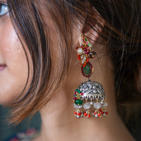 Kavya- Kundna Silver Jhumka