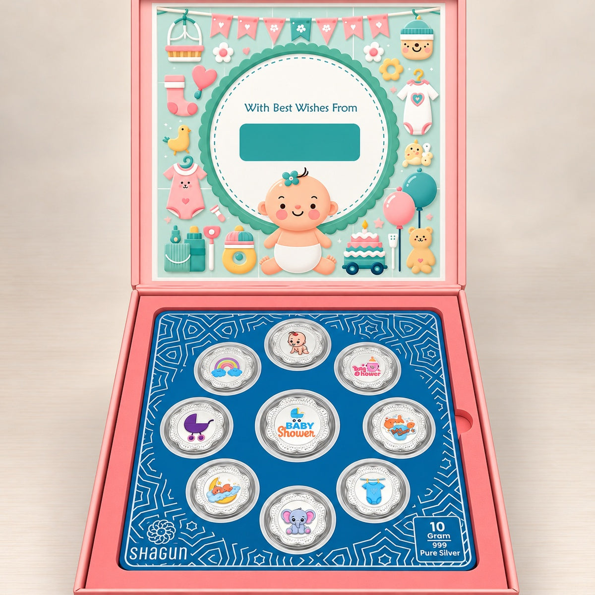 Welcome Baby Shower Silver Coin Gift Box