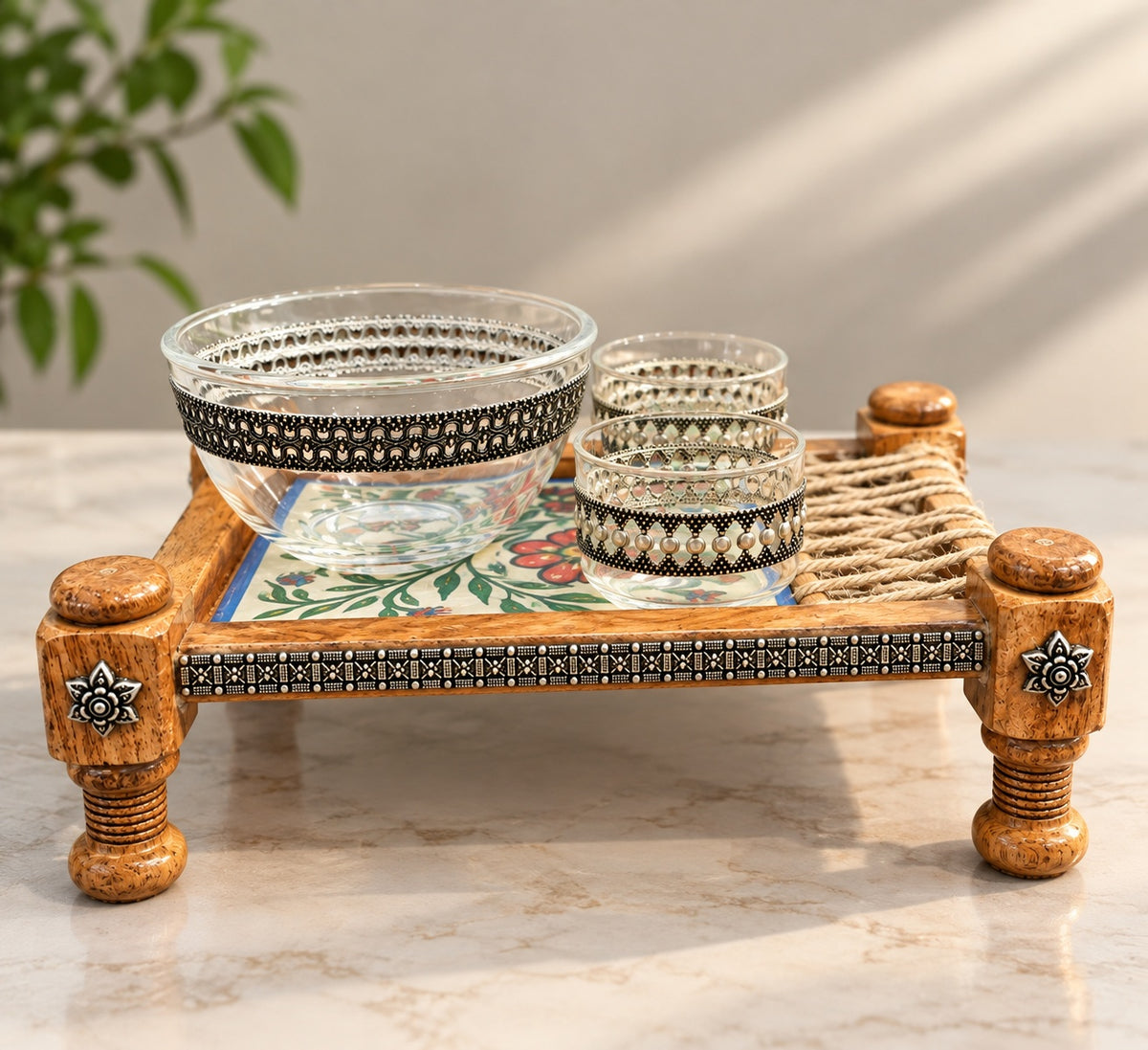 Wooden Tray Bowl Set