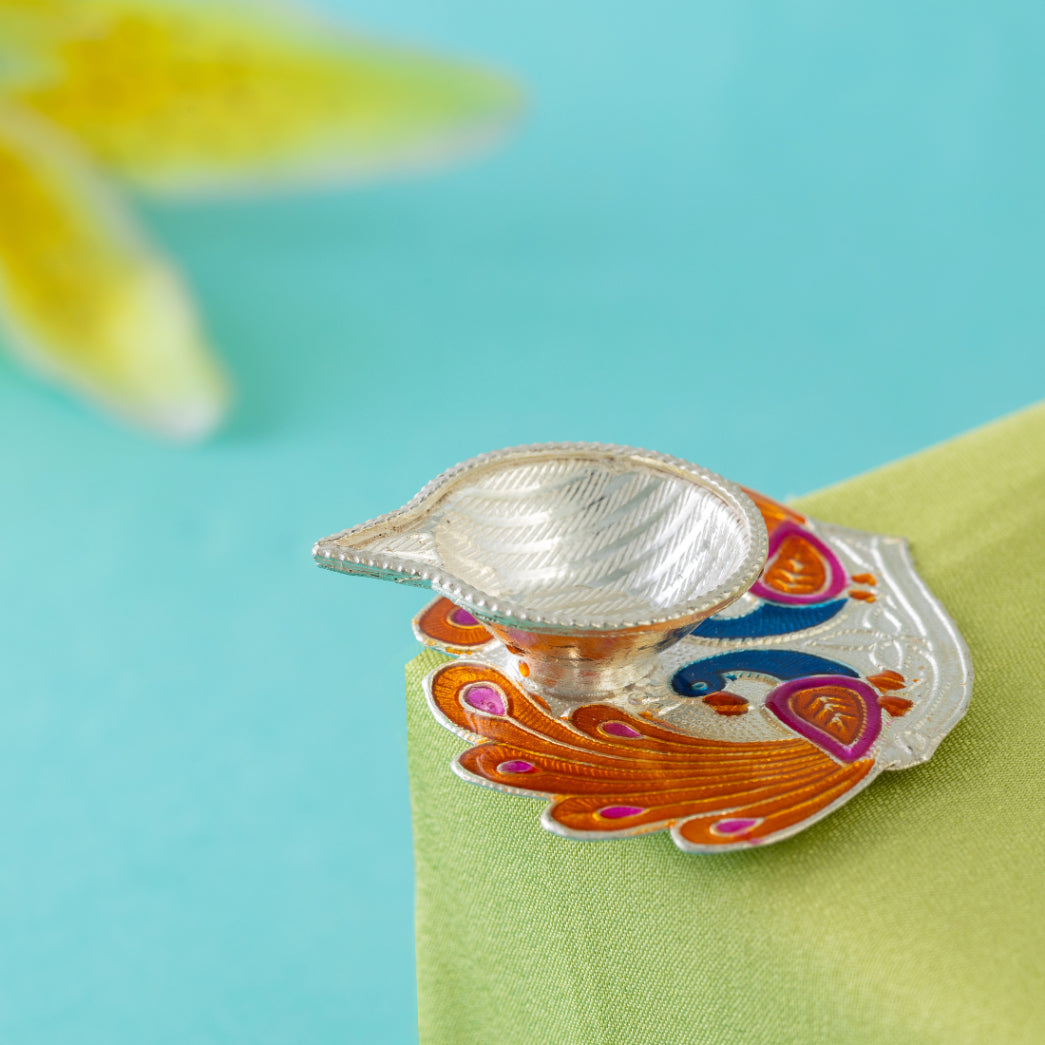Yellow Dual Peacock Diya