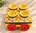 Yellow Wooden Cart Cup Set