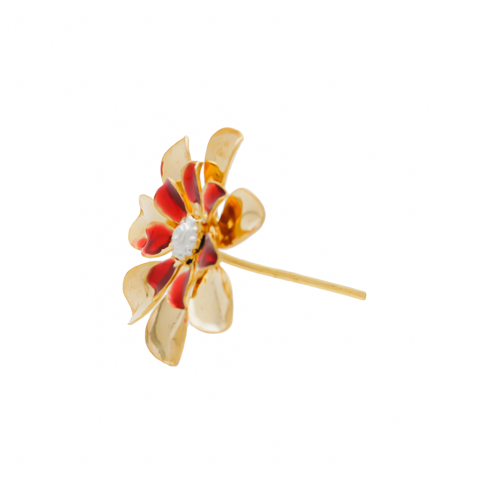 Gold Polish Flower With Red Meenakari