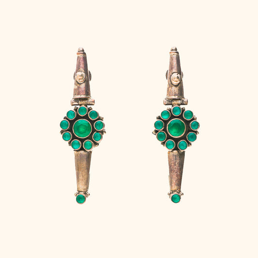 Oxidised Green Stone Earring