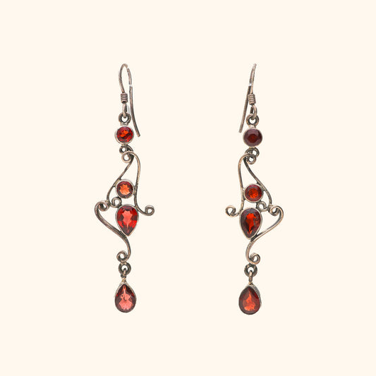 Orange Stone Oxidised Earring