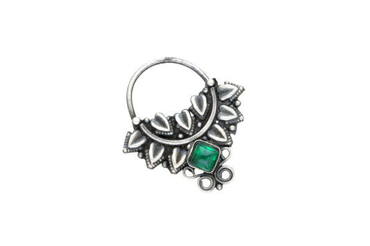 Green Stone Clip On Nath