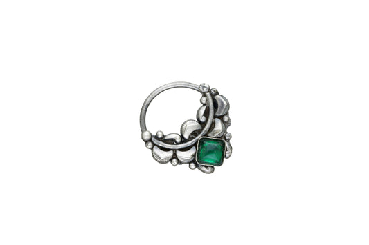 Green Stone Clip On Nath