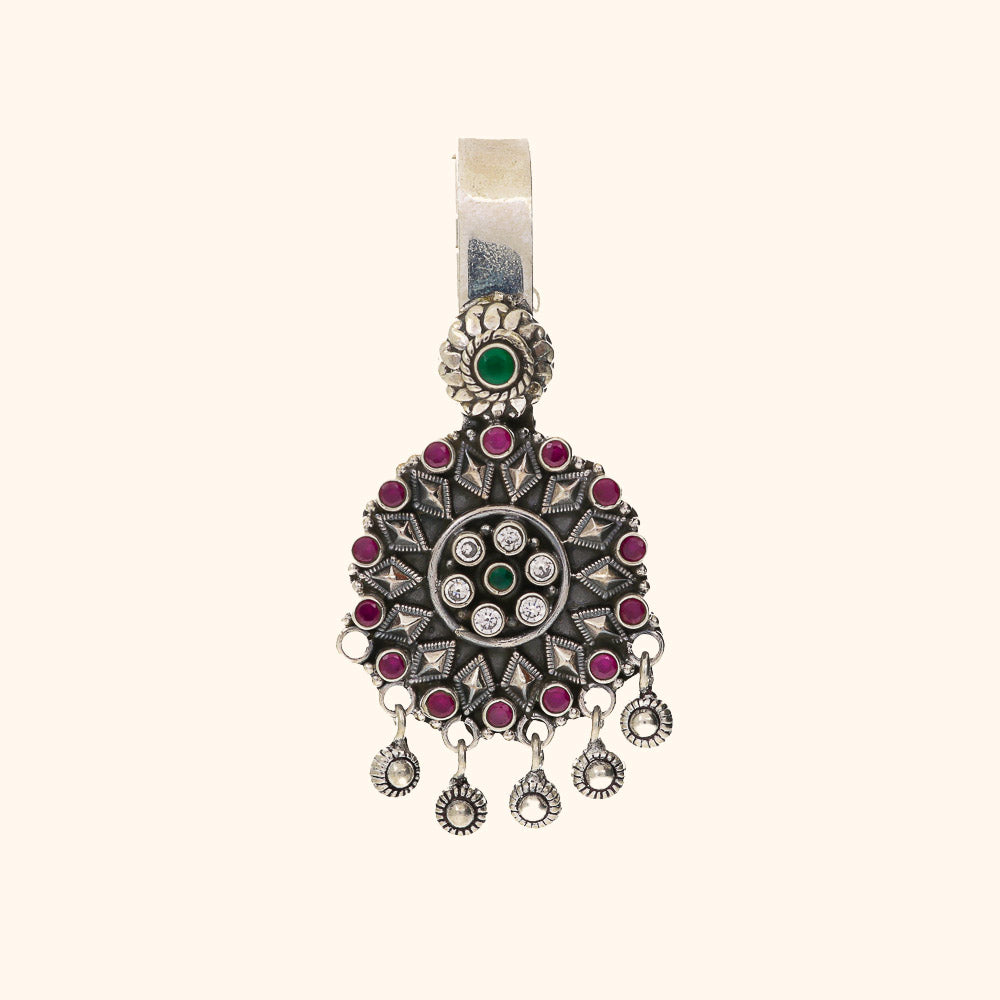 Oxidised Challa With Red, Green And White Kundan