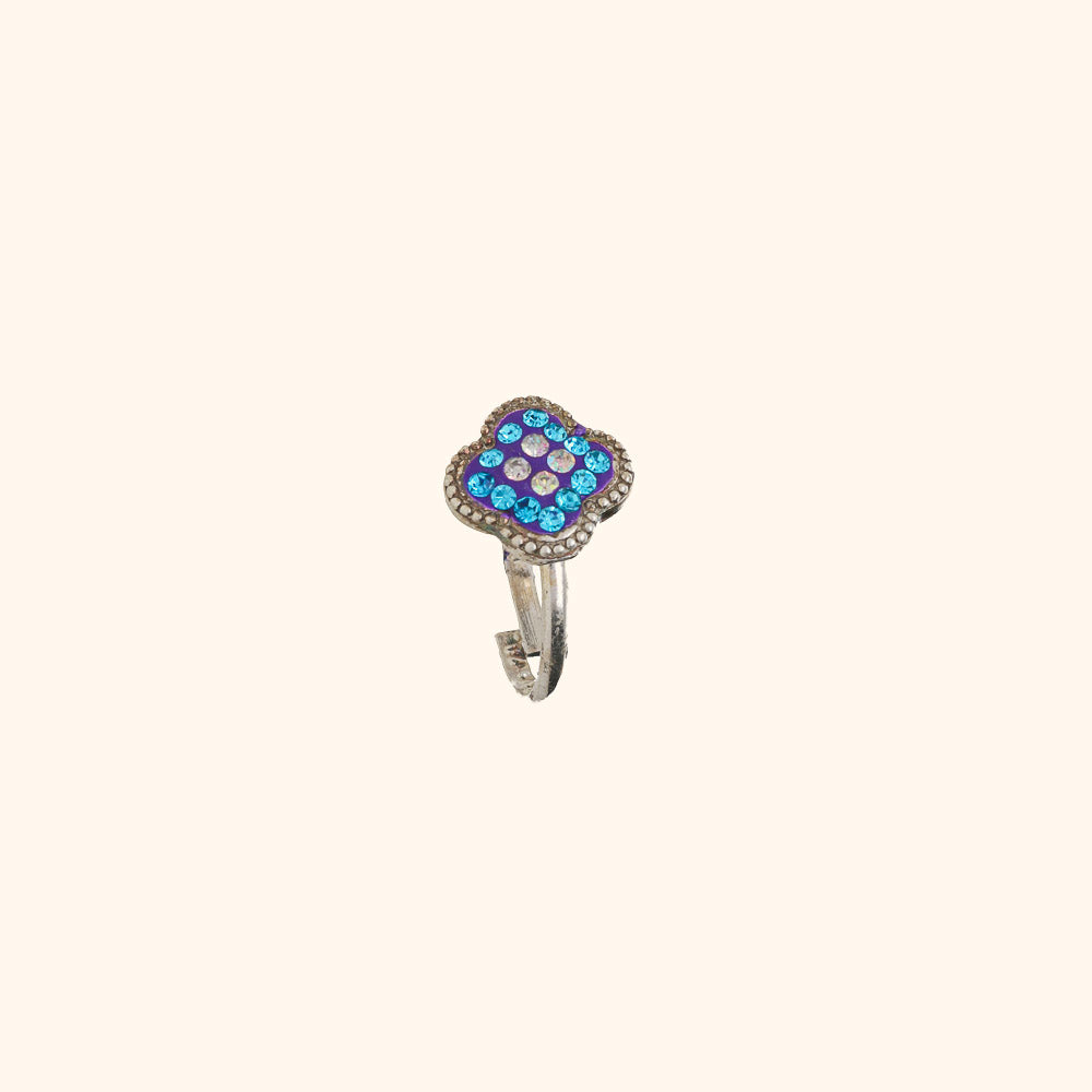 Flower With Blue And White Stones Toe Ring (In Pair)