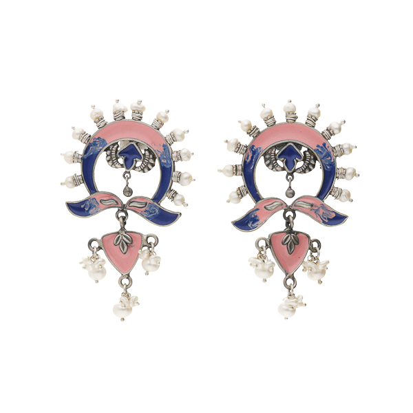 Mira- Minakari with Pearls Silver Earrings