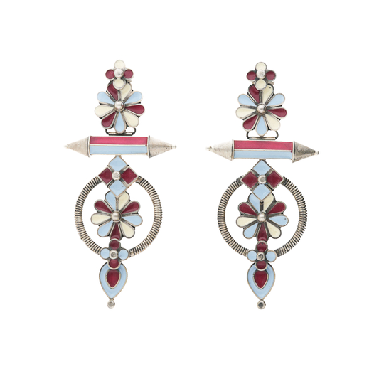 Ruhi- Minakari Silver Earrings