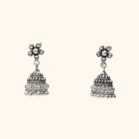Oxidised Flower Jhumkas