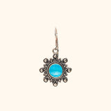 Oxidised Flower Shaped Earrings With Blue Stone