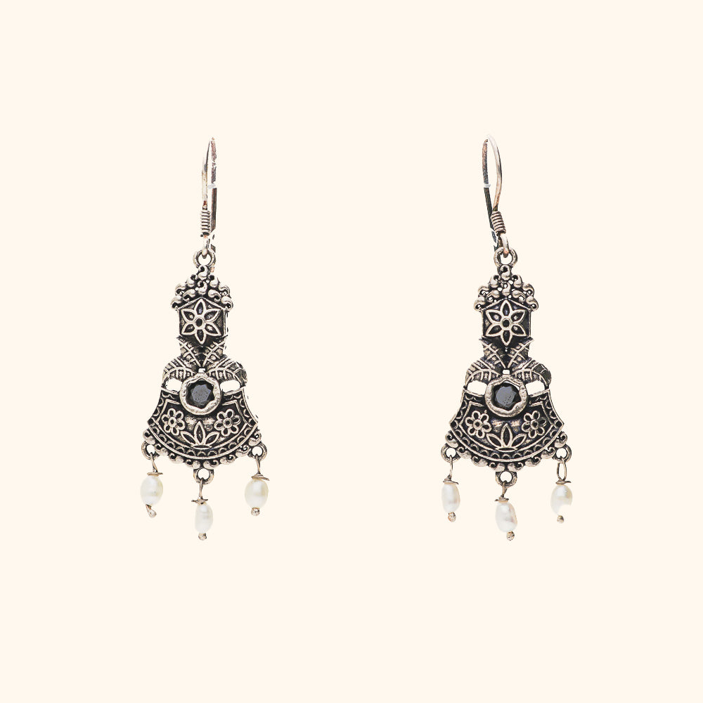 Pearl Drop Oxidised Earring