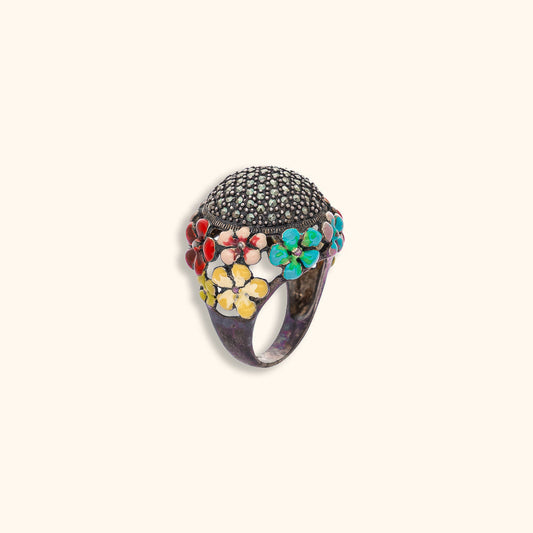 Fleur Silver Ring - Antique